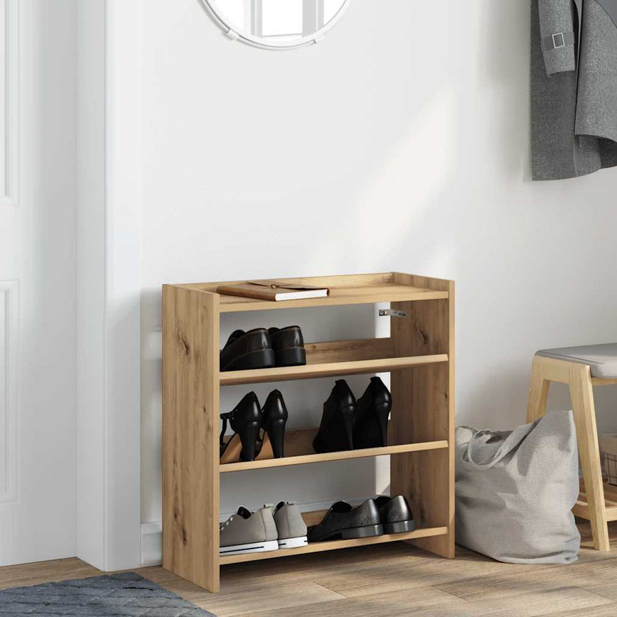 Schoenenrek 60x25x62 cm bewerkt hout artisanaal eikenkleur