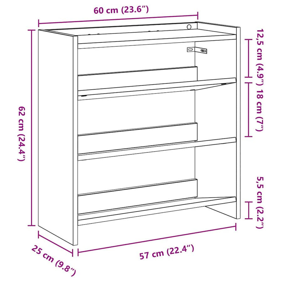 Schoenenrek 80x25x100 cm bewerkt hout wit