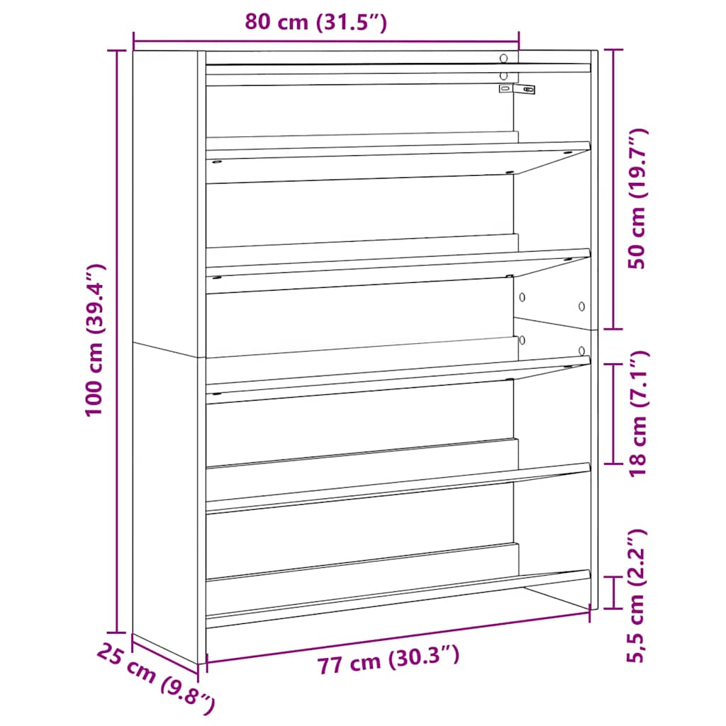 Schoenenkast 80x25x100 cm bewerkt hout betongrijs