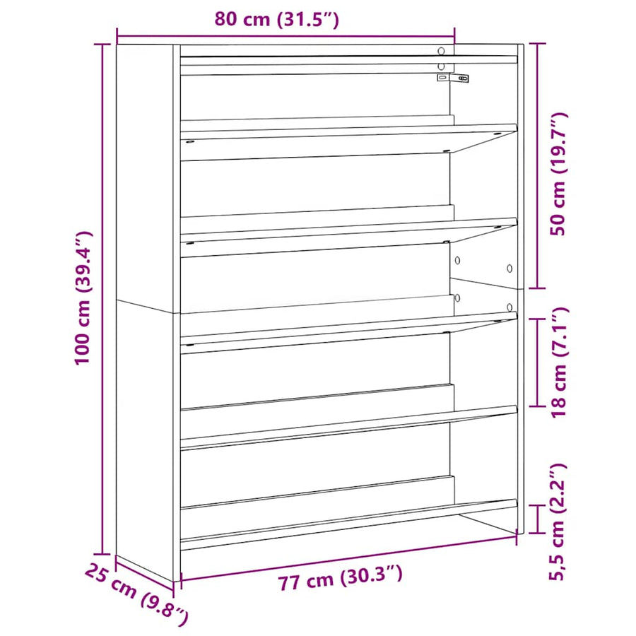 Schoenenkast 80x25x100 cm bewerkt hout betongrijs