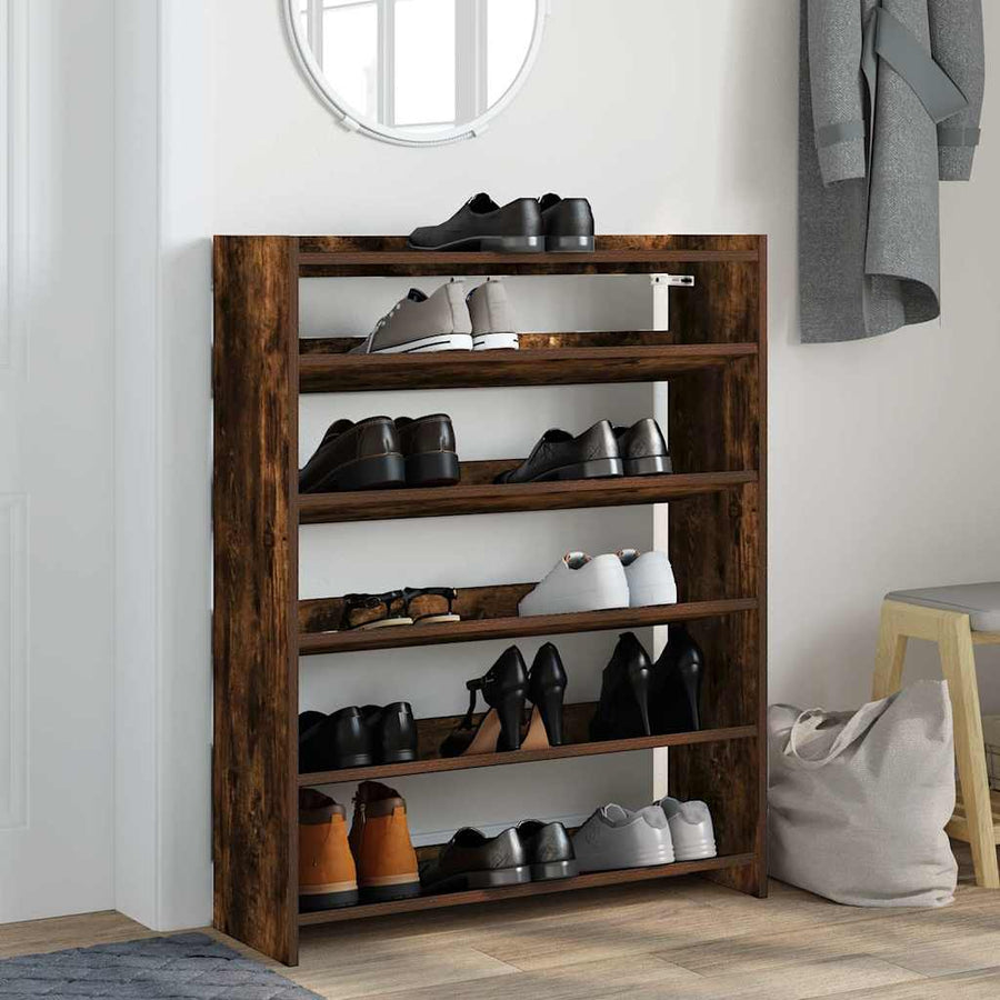 Schoenenrek 80x25x100 cm bewerkt hout gerookt eikenkleurig