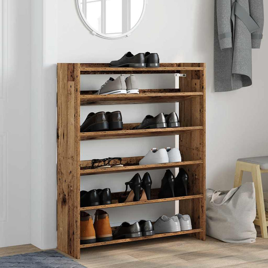 Schoenenrek 80x25x100 cm bewerkt hout oud houtkleurig