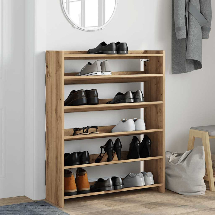 Schoenenrek 80x25x100 cm bewerkt hout artisanaal eikenkleur