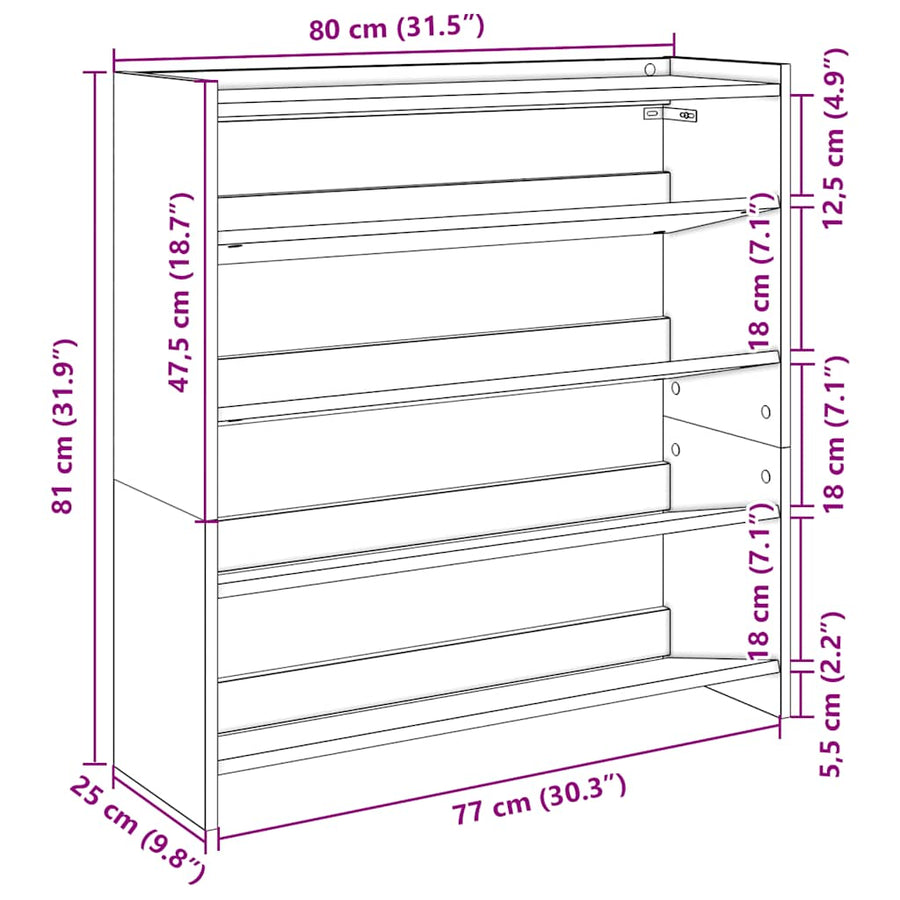 Schoenenrek 80x25x81 cm bewerkt hout sonoma eikenkleurig