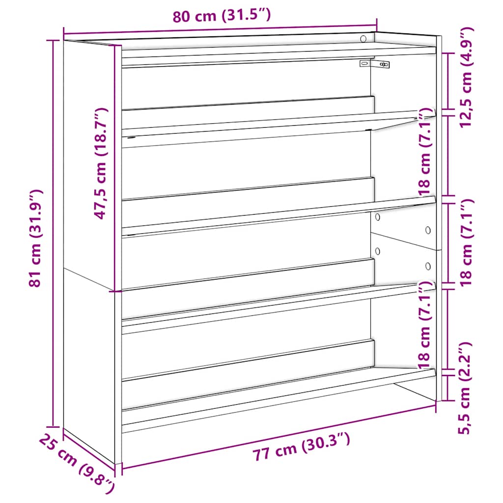 Schoenenrek 80x25x81 cm bewerkt hout grijs sonoma eikenkleur