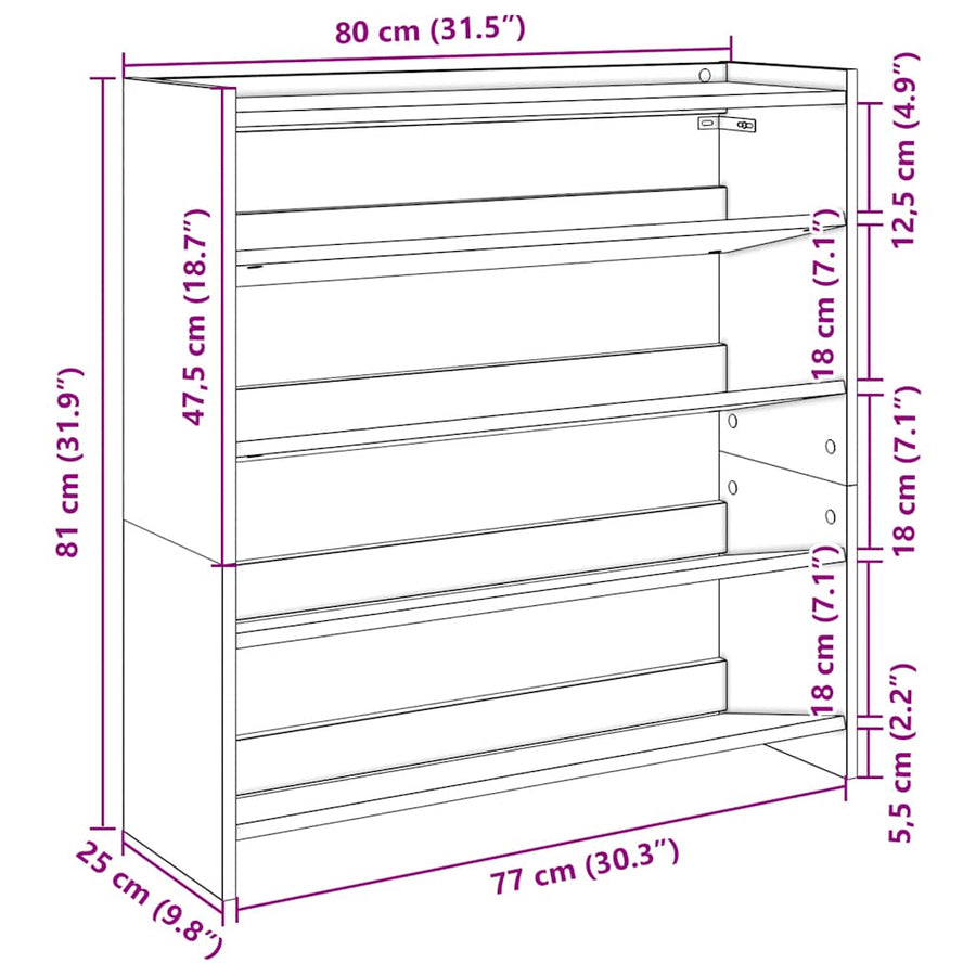 Schoenenrek 80x25x81 cm bewerkt hout grijs sonoma eikenkleur