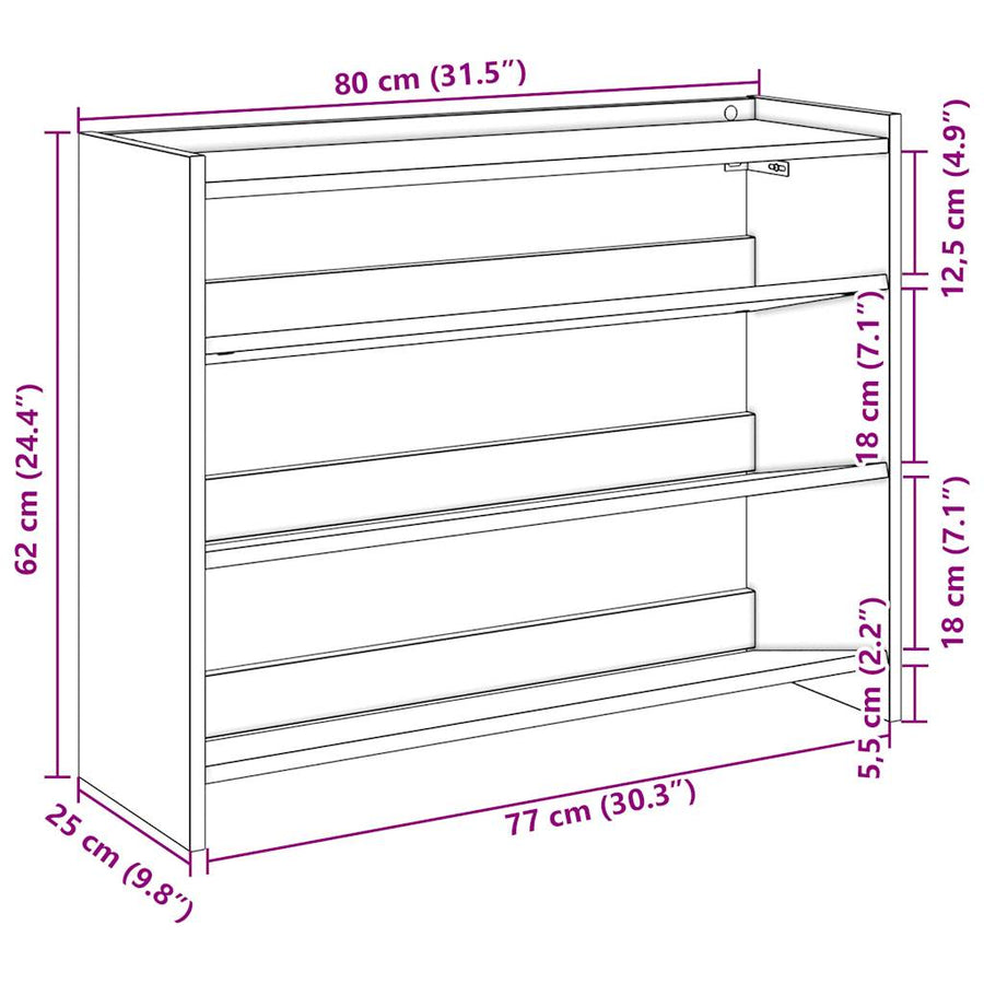 Schoenenrek 80x25x61,5 cm bewerkt hout betongrijs