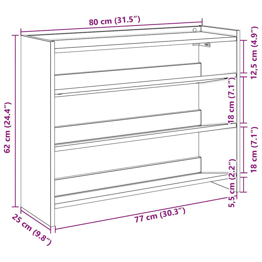 Schoenenrek 80x25x61,5 cm bewerkt hout gerookt eikenkleurig
