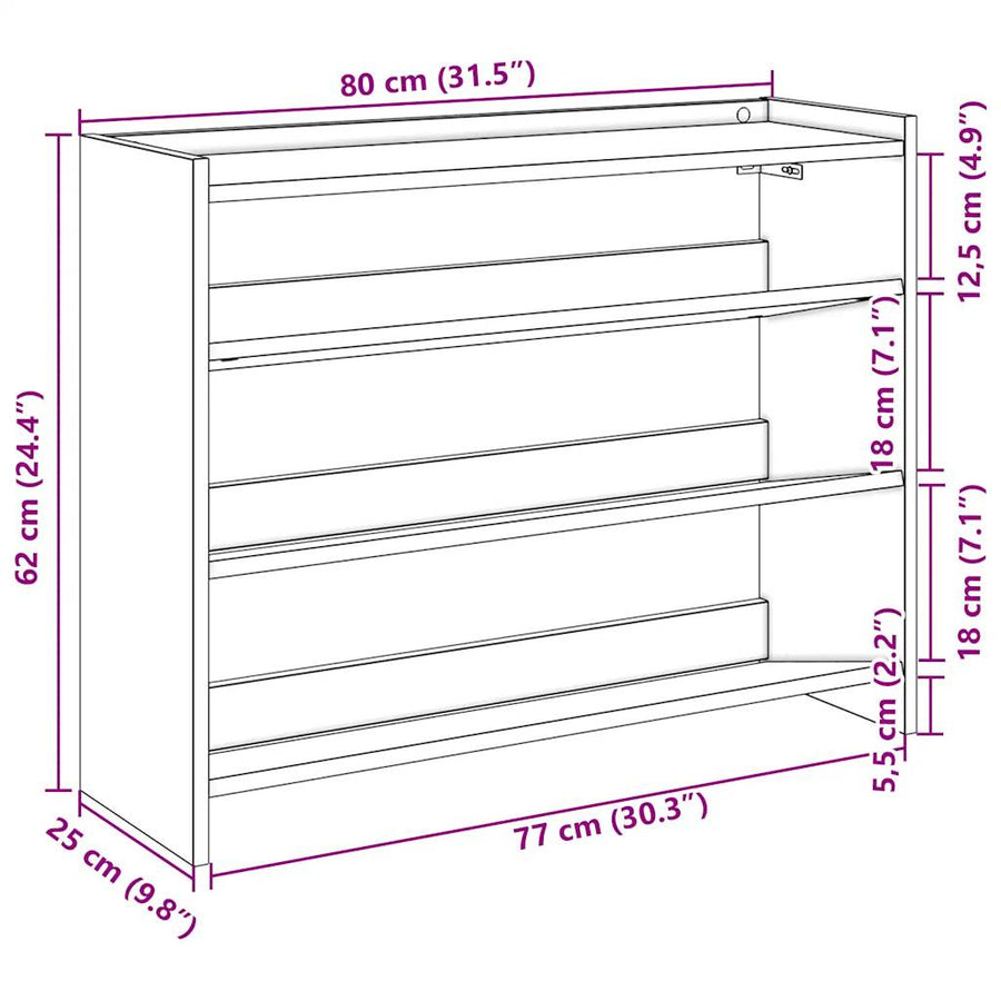 Schoenenrek 80x25x61,5 cm bewerkt hout artisanaal eikenkleur