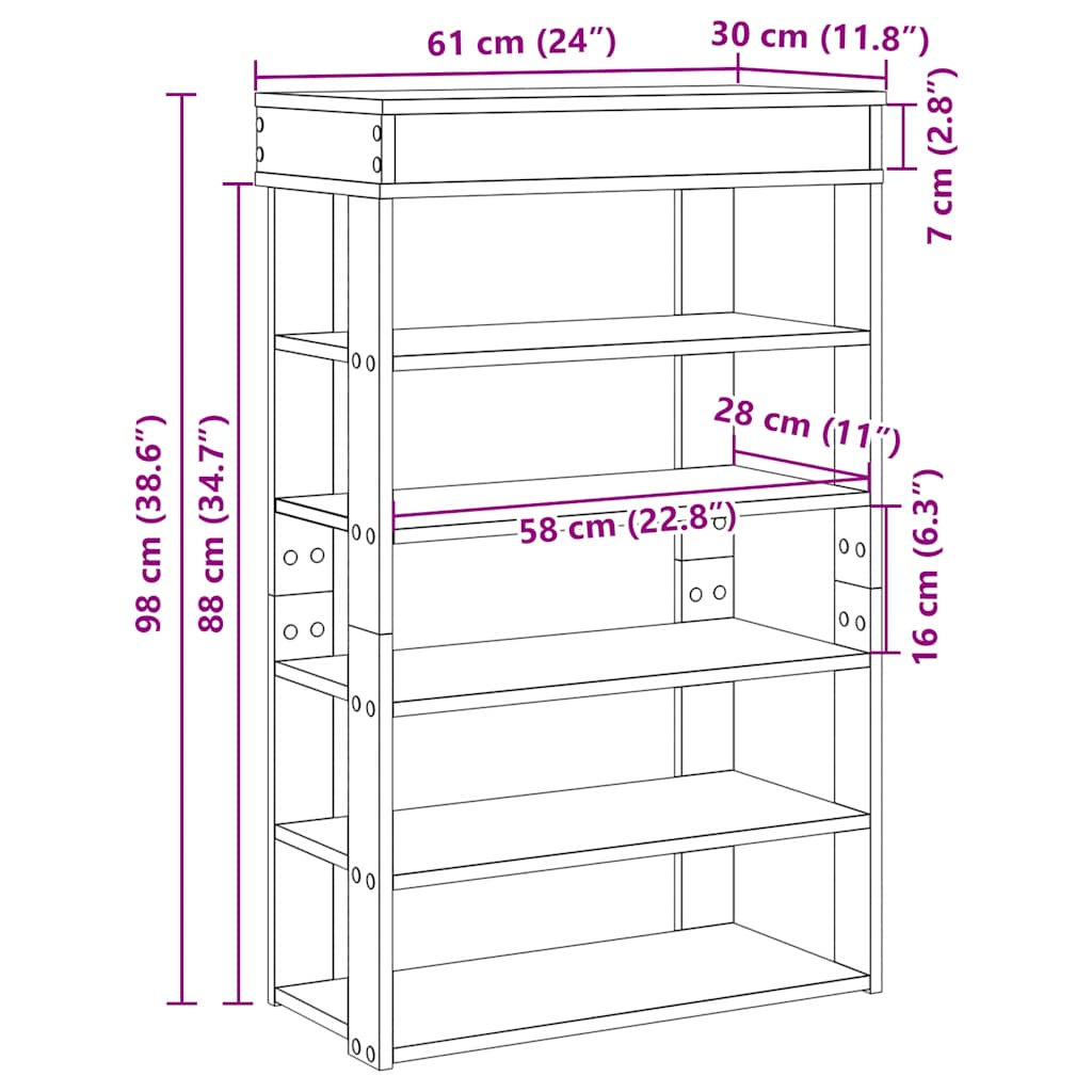 Schoenenrek 60x30x98 cm bewerkt hout sonoma eikenkleurig