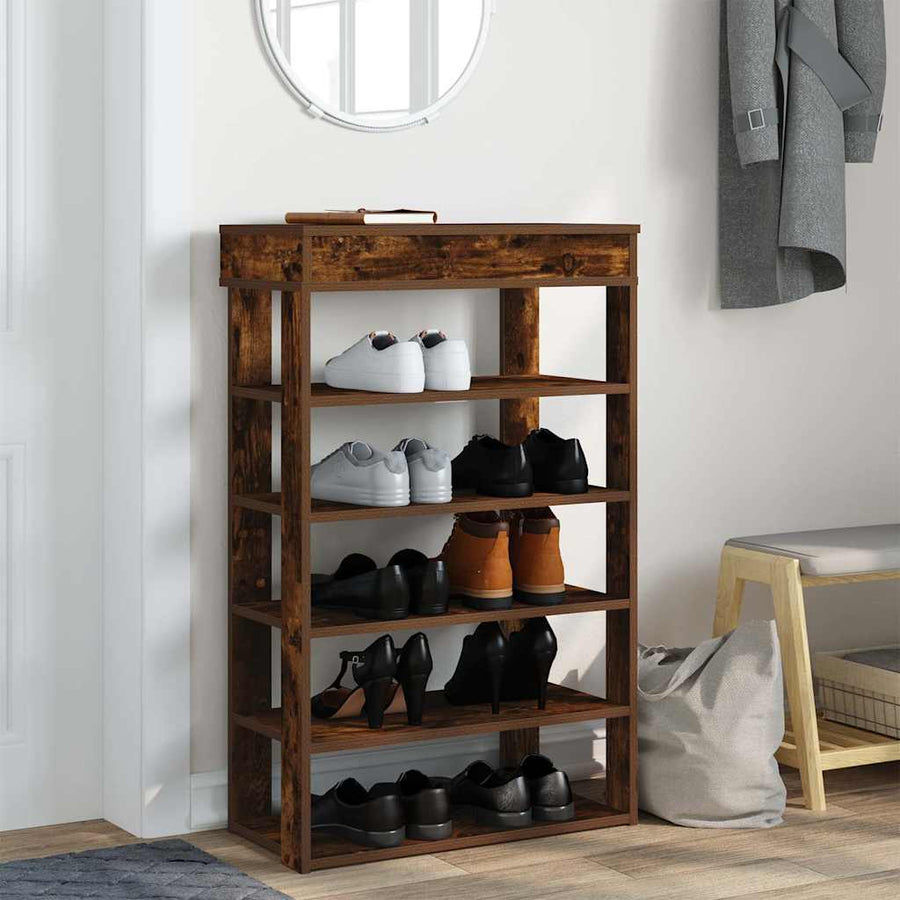 Schoenenrek 60x30x98 cm bewerkt hout gerookt eikenkleurig