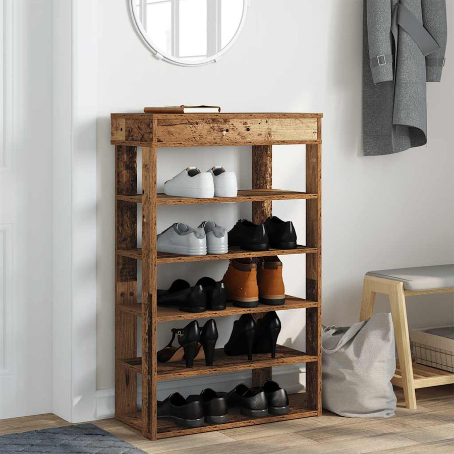 Schoenenrek 60x30x98 cm bewerkt hout oud houtkleurig