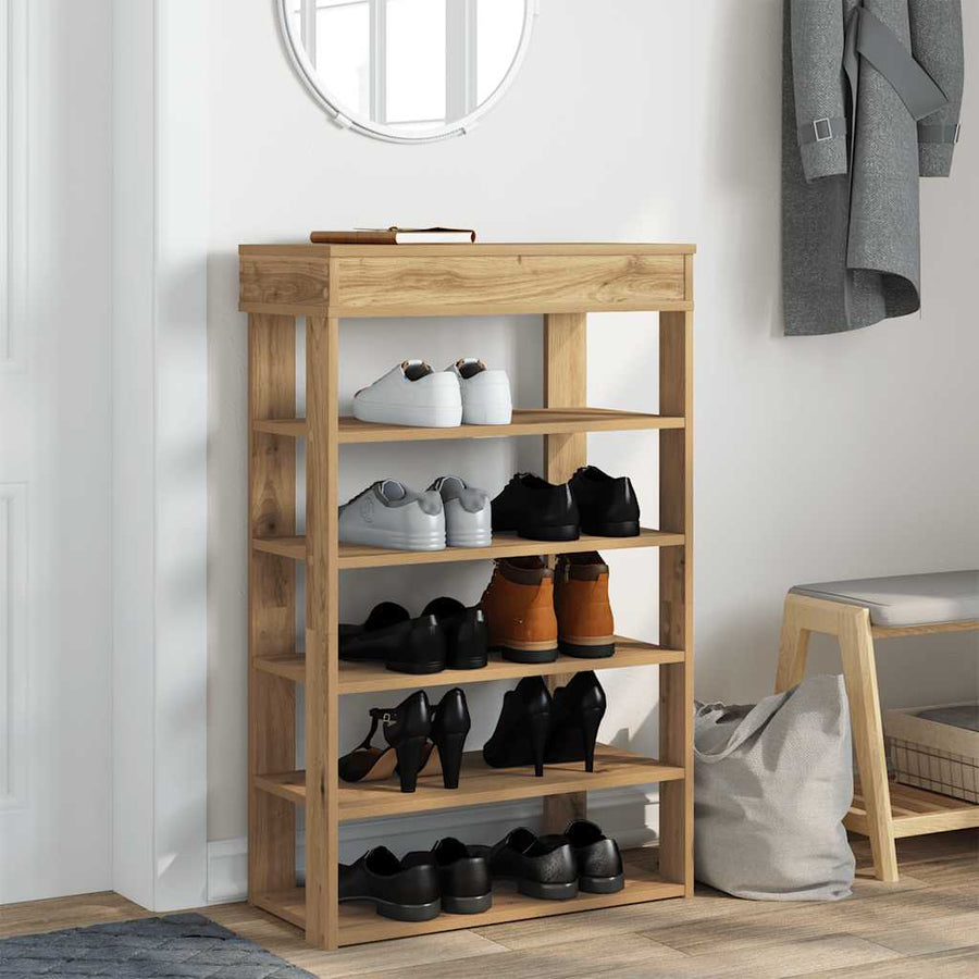 Schoenenrek 60x30x98 cm bewerkt hout artisanaal eikenkleur