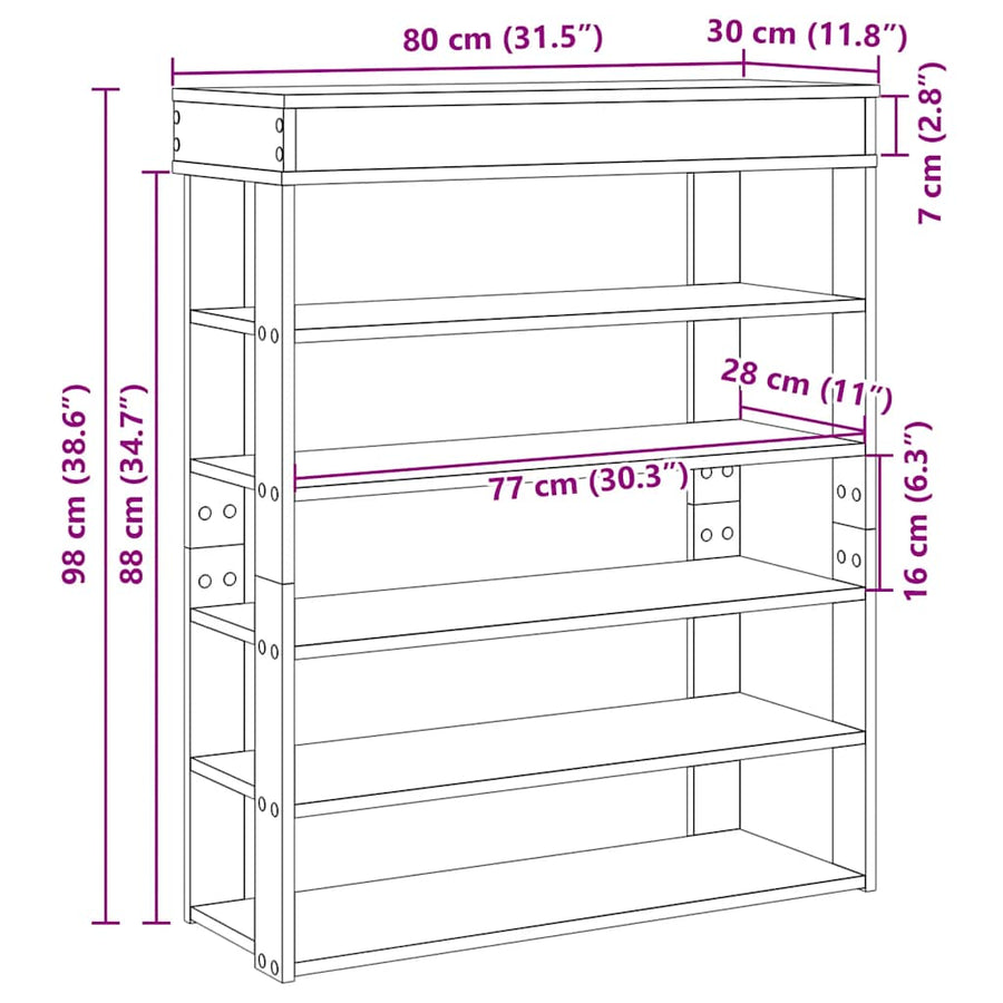 Schoenenrek 80x30x98 cm bewerkt hout zwart
