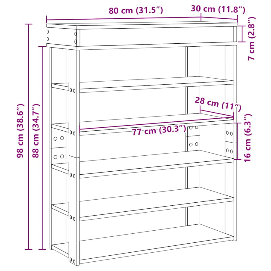 Schoenenrek 80x30x98 cm bewerkt hout betongrijs
