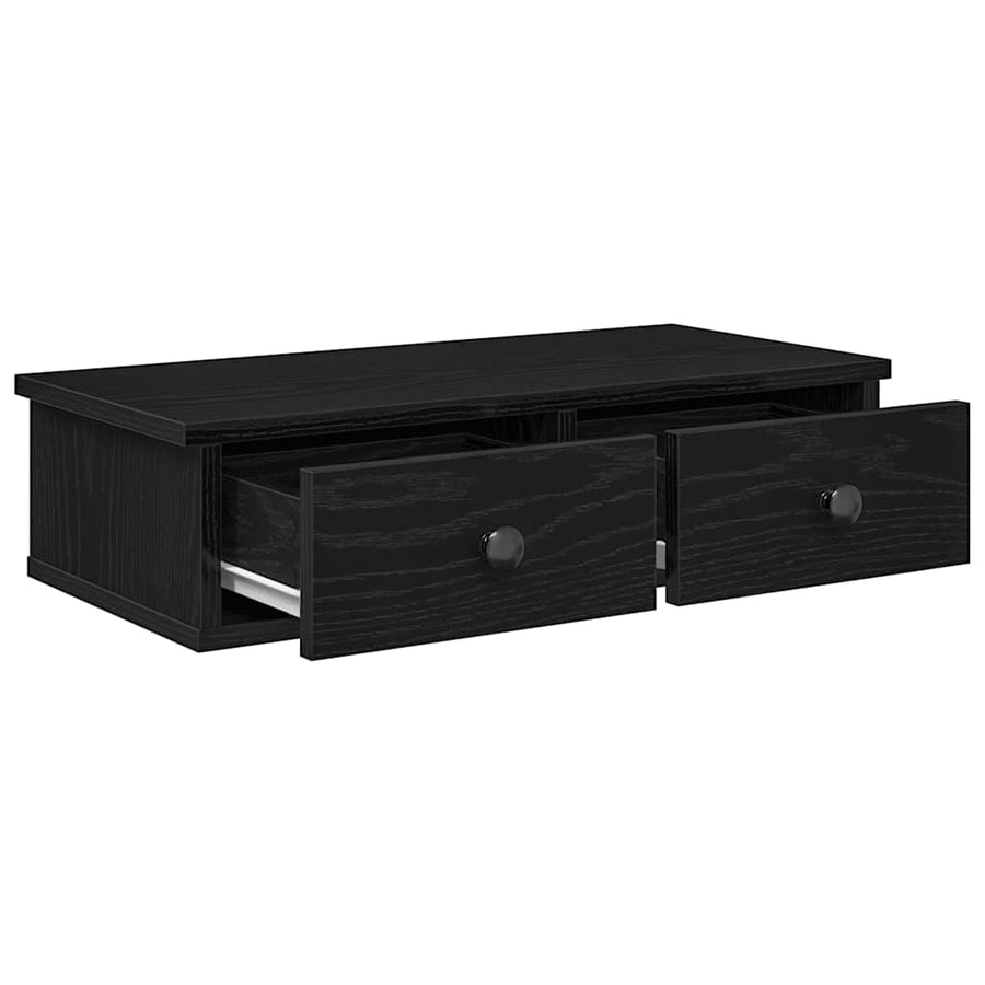 Wandschap met lades 60x25x15 cm bewerkt hout zwart