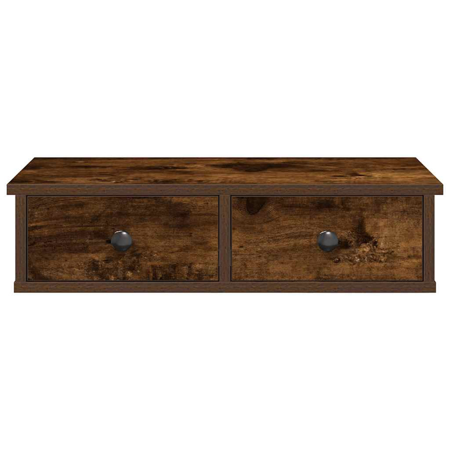 Wandschap met lades 60x25x15 cm bewerkt hout gerookt eikenkleur