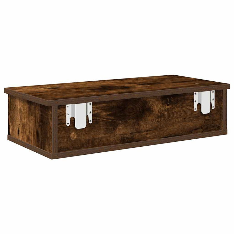 Wandschap met lades 60x25x15 cm bewerkt hout gerookt eikenkleur