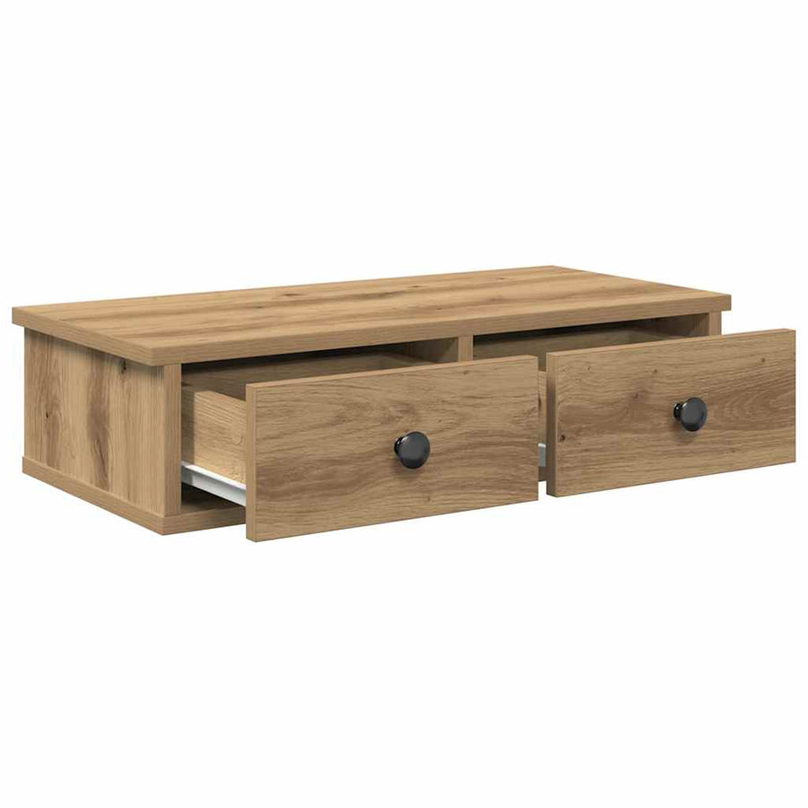 Wandschap met lades 60x25x15 cm bewerkt hout artisanaal eiken