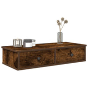 Wandschap met lades 80x31x17 cm bewerkt hout gerookt eiken