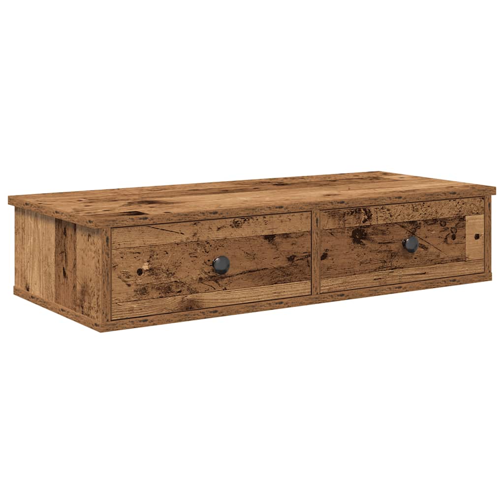Wandschap met lades 80x31x17 cm bewerkt hout oud houtkleurig