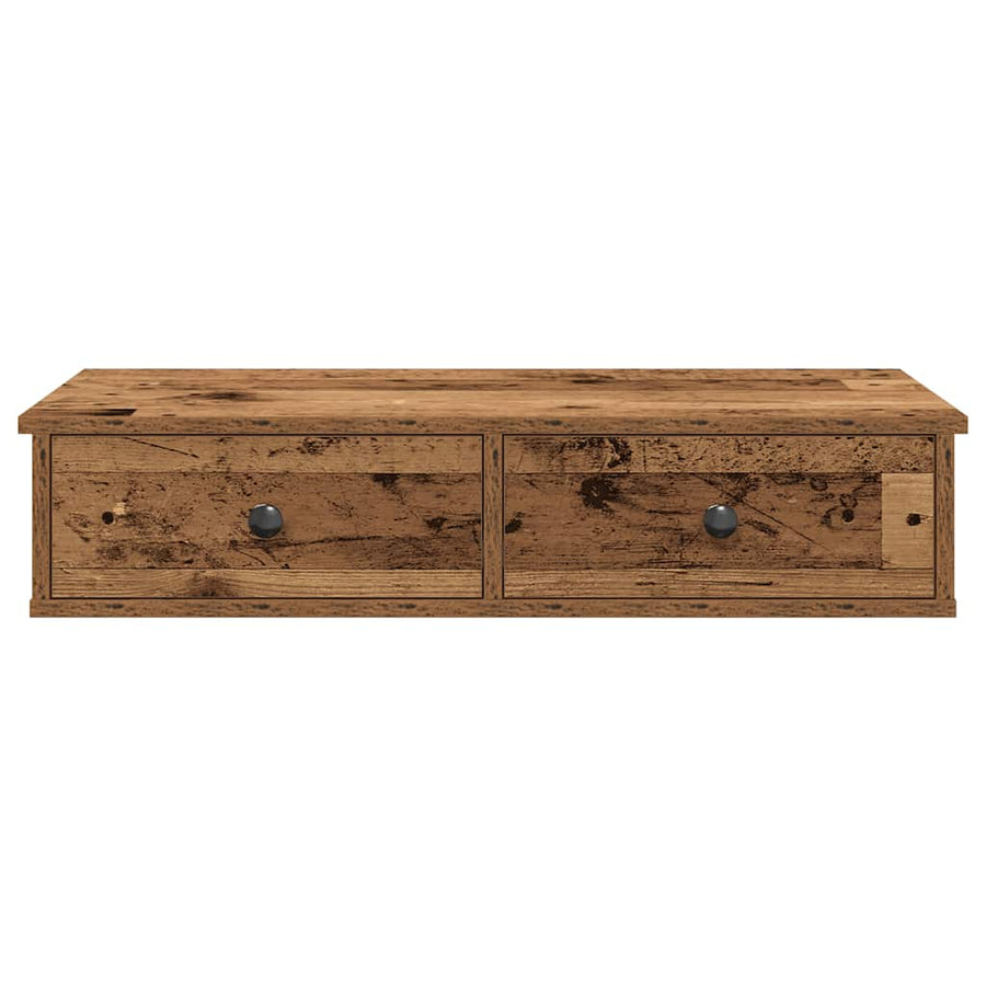 Wandschap met lades 80x31x17 cm bewerkt hout oud houtkleurig
