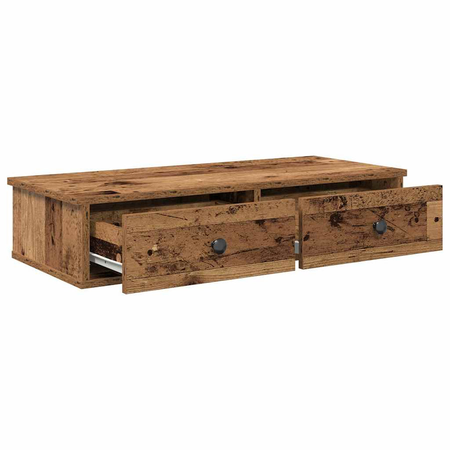 Wandschap met lades 80x31x17 cm bewerkt hout oud houtkleurig