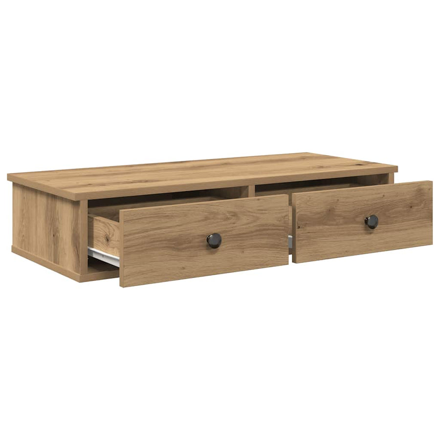 Wandschap Met Lades Bewerkt Hout Artisanaal Eiken 80 x 31 x 17 cm artisanaal eikenkleurig