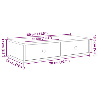 Wandschap Met Lades Bewerkt Hout Artisanaal Eiken 80 x 31 x 17 cm artisanaal eikenkleurig
