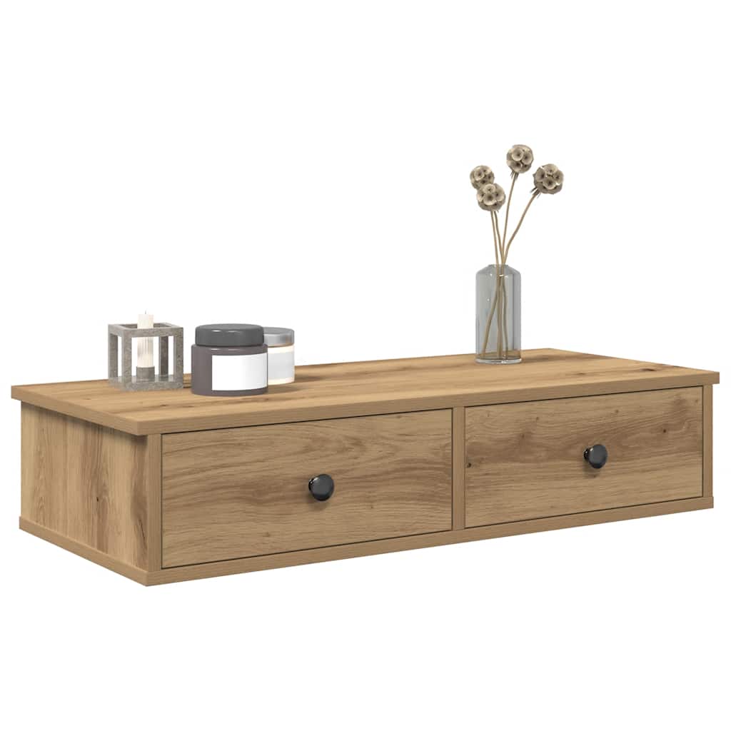 Wandschap Met Lades Bewerkt Hout Artisanaal Eiken 80 x 31 x 17 cm artisanaal eikenkleurig
