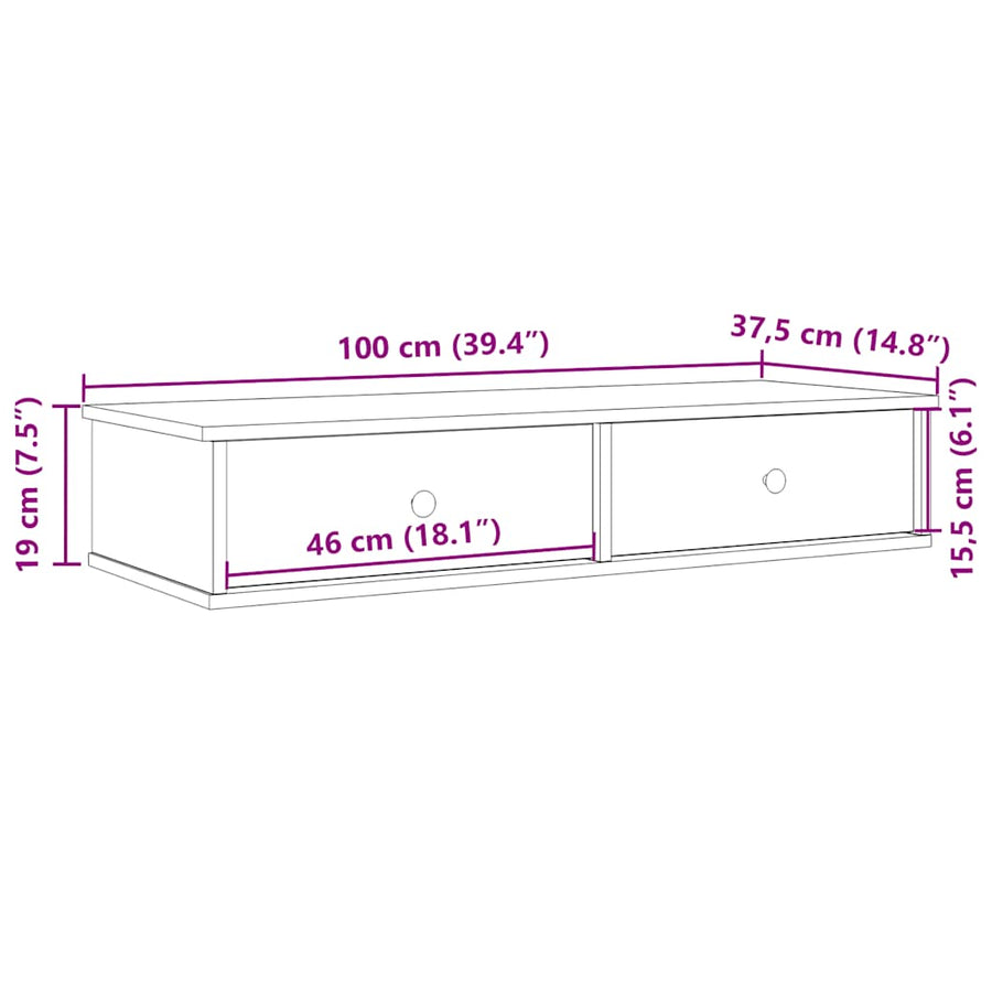 Wandschap met lades 100x37,5x19 cm bewerkt hout sonoma eiken