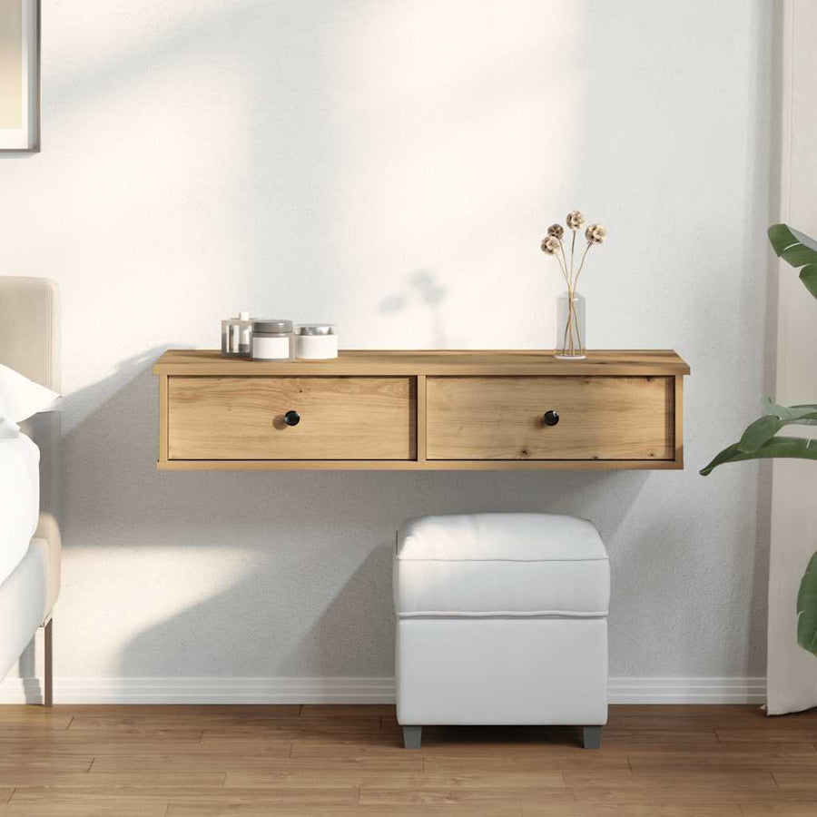 Wandschap Met Lades 100X37,5X19Cm Bewerkt Hout Artisanaal Eiken 100 x 34 x 19 cm artisanaal eikenkleurig