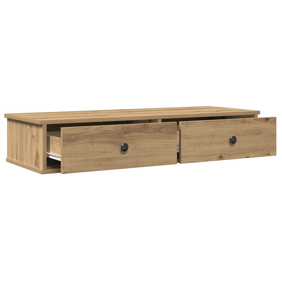 Wandschap Met Lades 100X37,5X19Cm Bewerkt Hout Artisanaal Eiken 100 x 34 x 19 cm artisanaal eikenkleurig