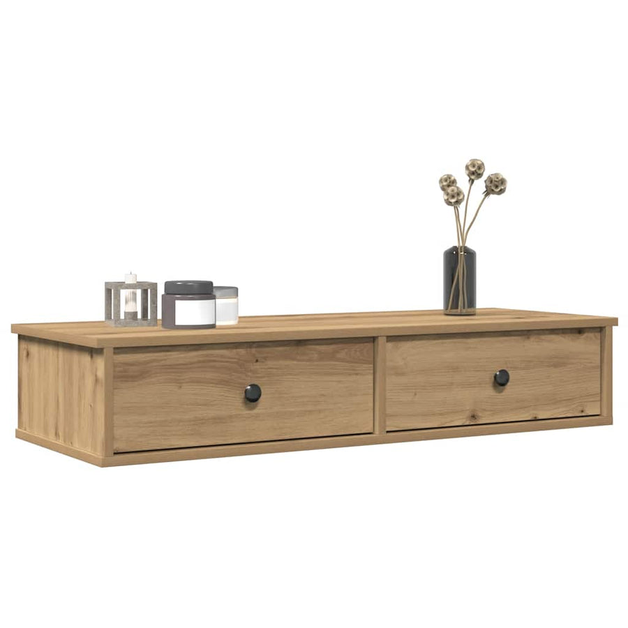Wandschap Met Lades 100X37,5X19Cm Bewerkt Hout Artisanaal Eiken 100 x 34 x 19 cm artisanaal eikenkleurig