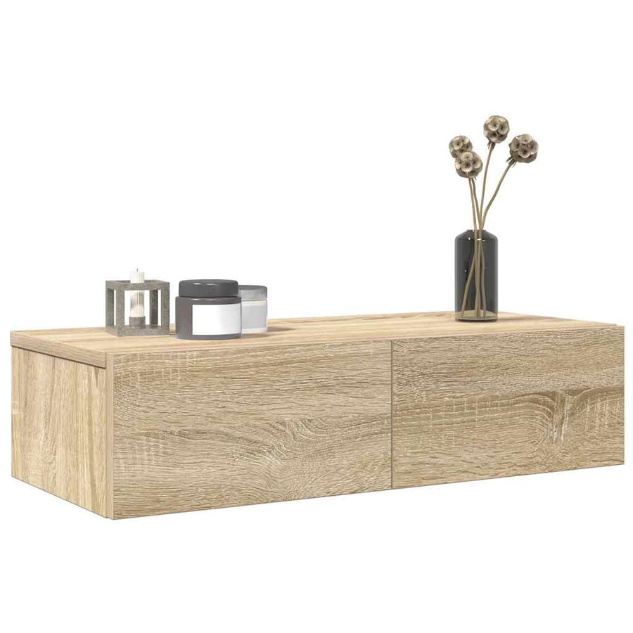 Wandschap met lades 60x26,5x15cm bewerkt hout sonoma eikenkleur