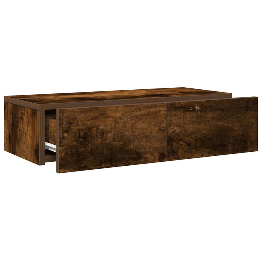Wandschap met lades 60x26,5x15 cm bewerkt hout gerookt eiken