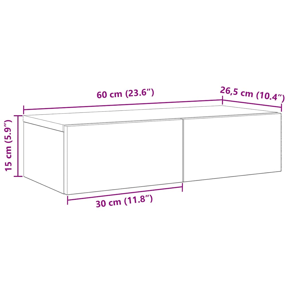 Wandschap met lades 60x26,5x15 cm bewerkt hout gerookt eiken