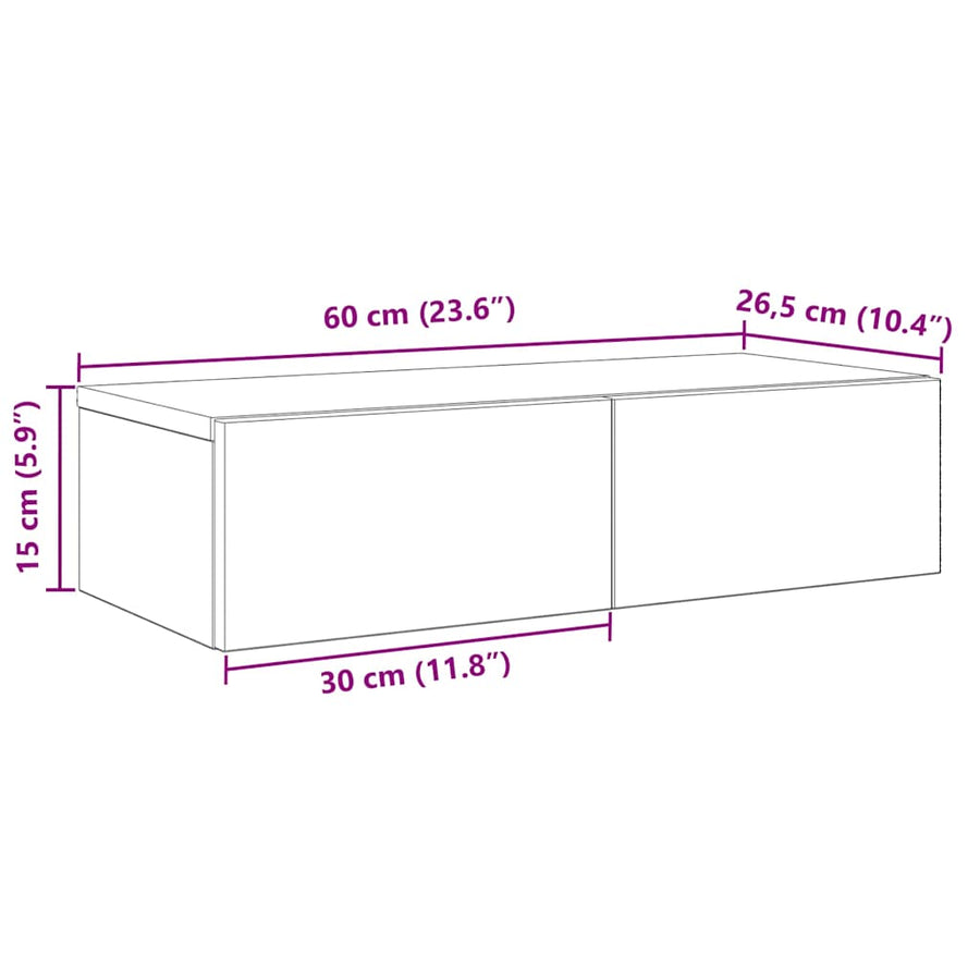 Wandschap met lades 60x26,5x15 cm bewerkt hout gerookt eiken