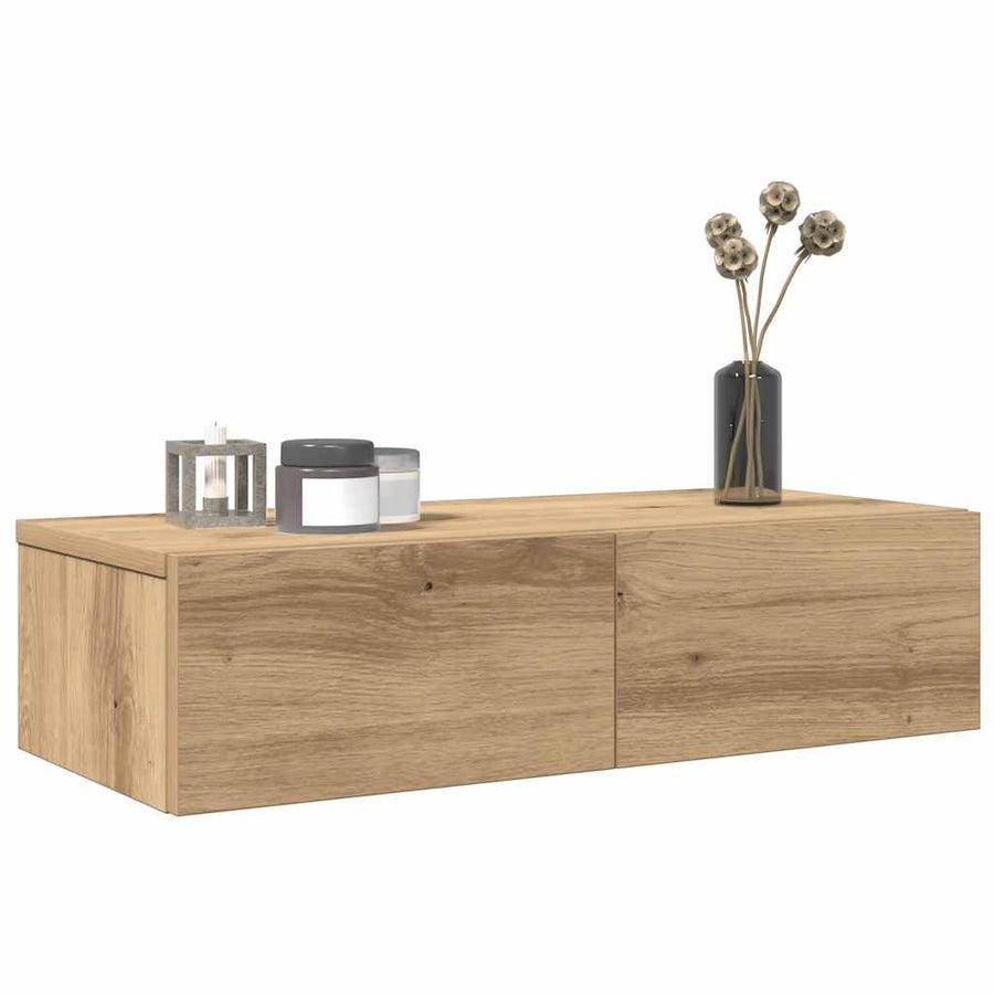 Wandschap Met Lades 60X26,5X15 Cm Bewerkt Hout Artisanaal Eiken 60 x 26.5 x 15 cm artisanaal eikenkleurig