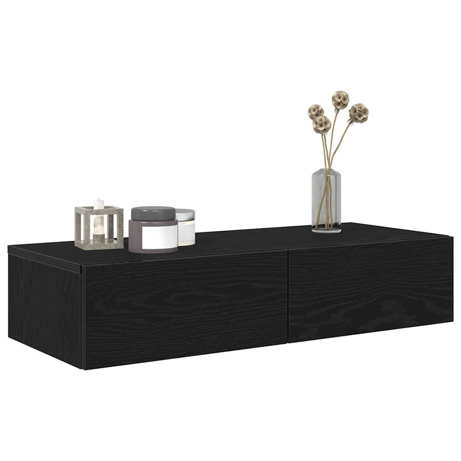 Wandschap met lades 80x33x17 cm bewerkt hout zwart