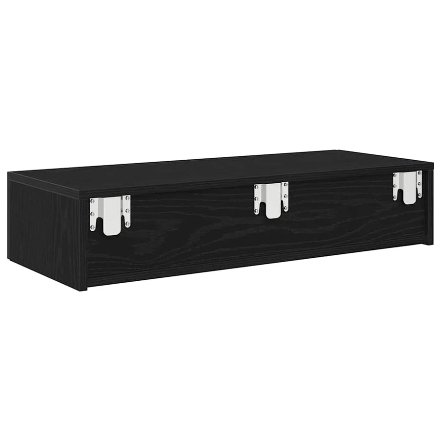 Wandschap met lades 80x33x17 cm bewerkt hout zwart