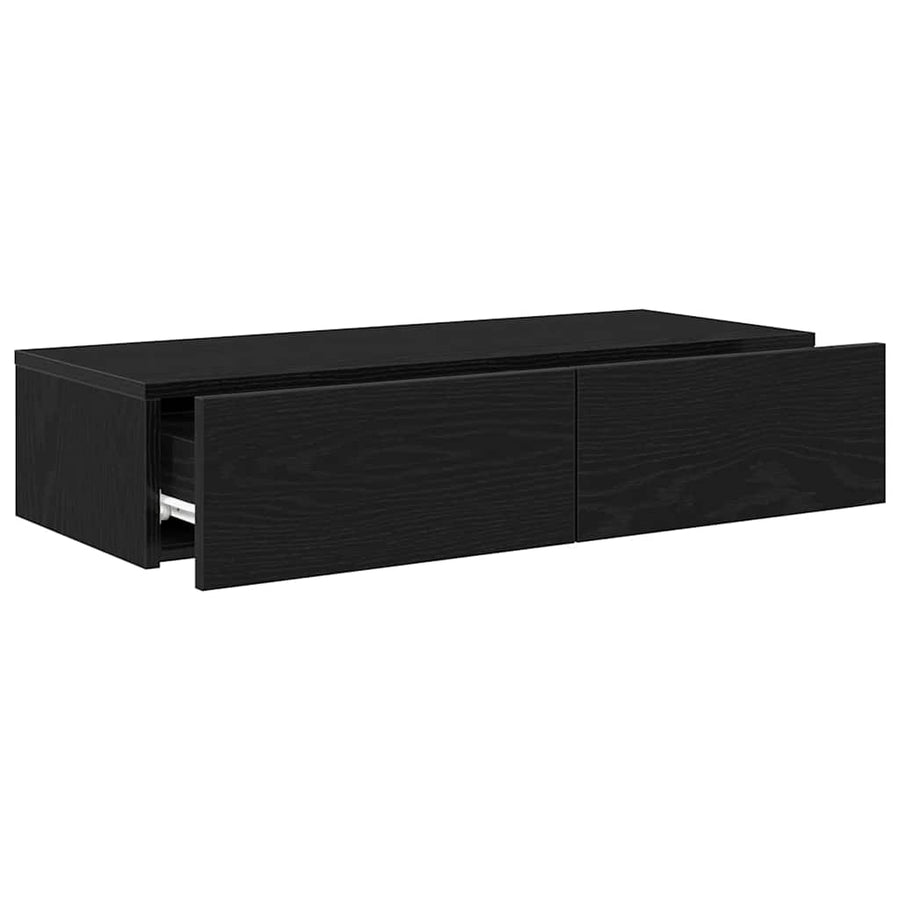 Wandschap met lades 80x33x17 cm bewerkt hout zwart
