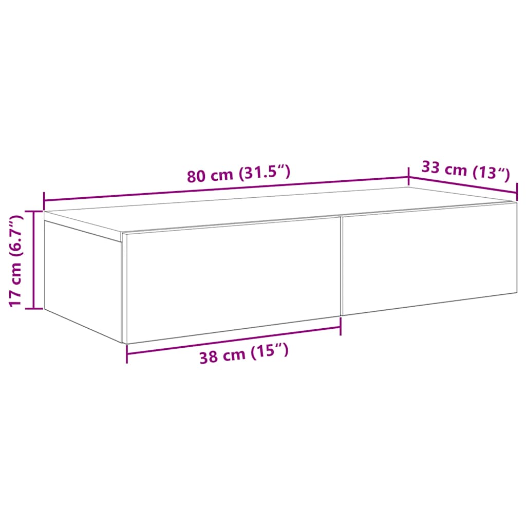 Wandschap met lades 80x33x17 cm bewerkt hout zwart