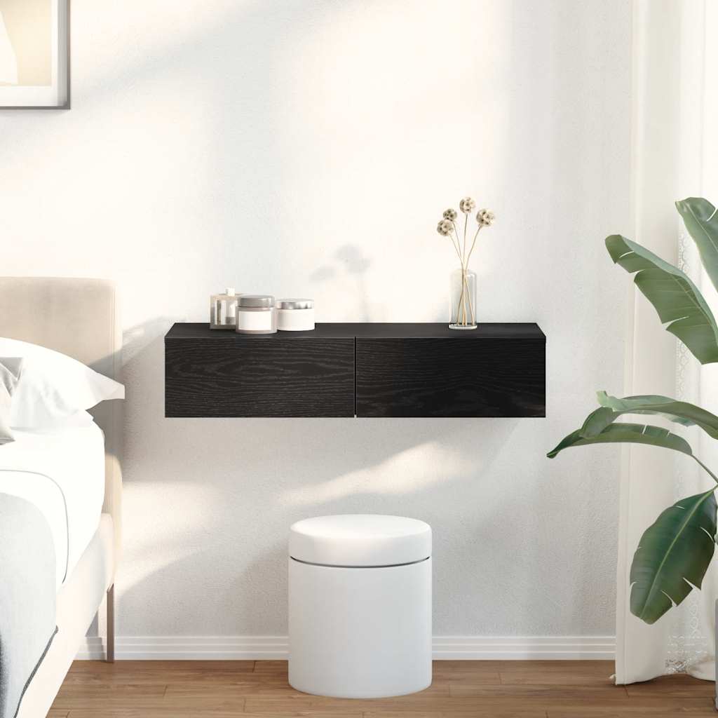 Wandschap met lades 80x33x17 cm bewerkt hout zwart