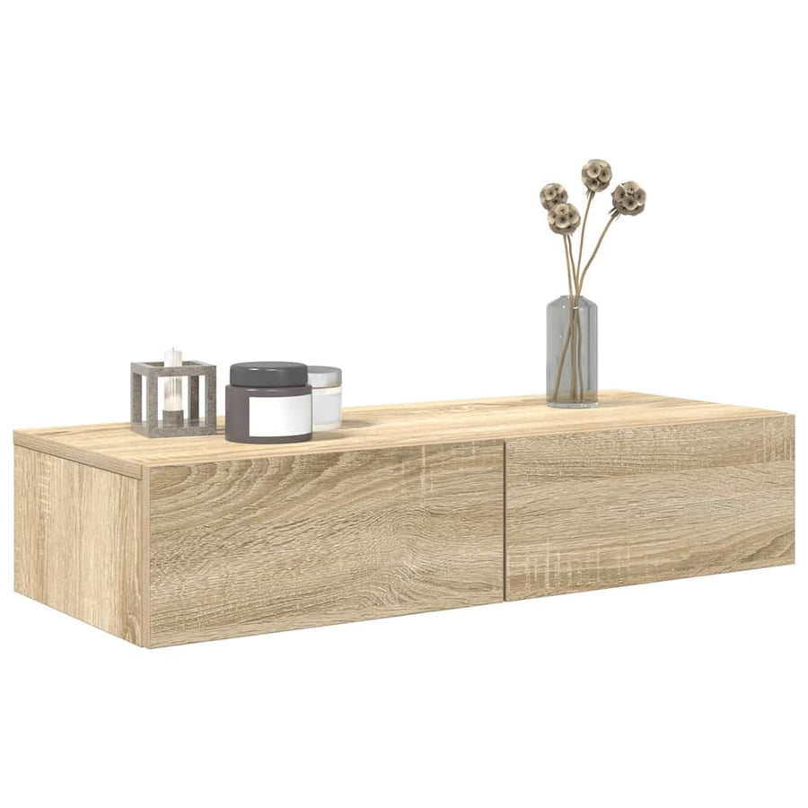 Wandschap Met Lades Bewerkt Hout Kleur 80 x 33 x 17 cm Sonoma eiken