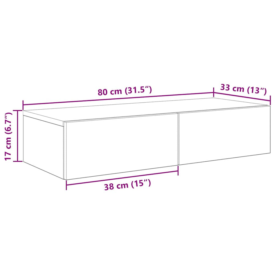 Wandschap Met Lades Bewerkt Hout Kleur 80 x 33 x 17 cm Sonoma eiken