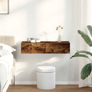 Wandschap met lades 80x33x17 cm bewerkt hout gerookt eiken