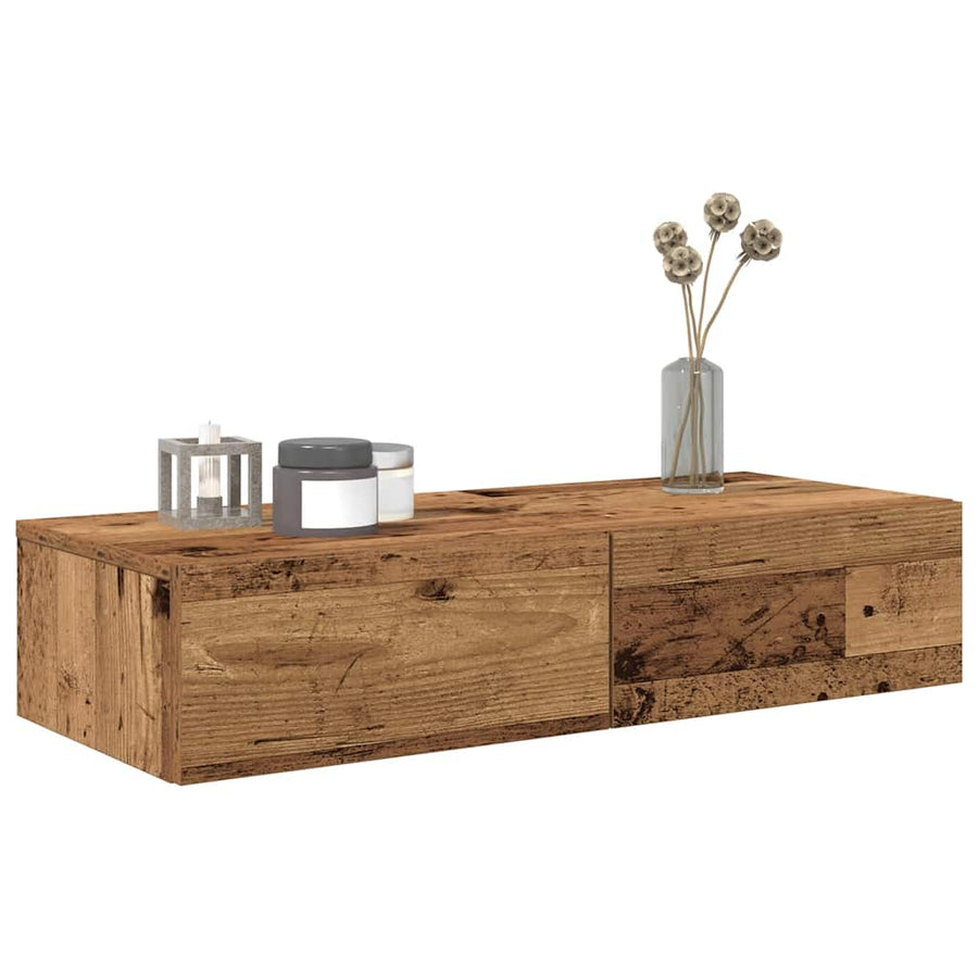 Wandschap Met Lades Bewerkt Hout Kleurig 80 x 33 x 17 cm Oud hout