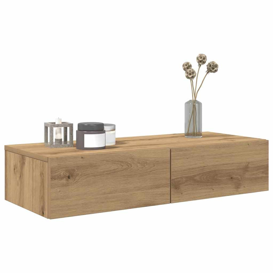 Wandschap Met Lades Bewerkt Hout Artisanaal Eiken 80 x 33 x 17 cm artisanaal eikenkleurig