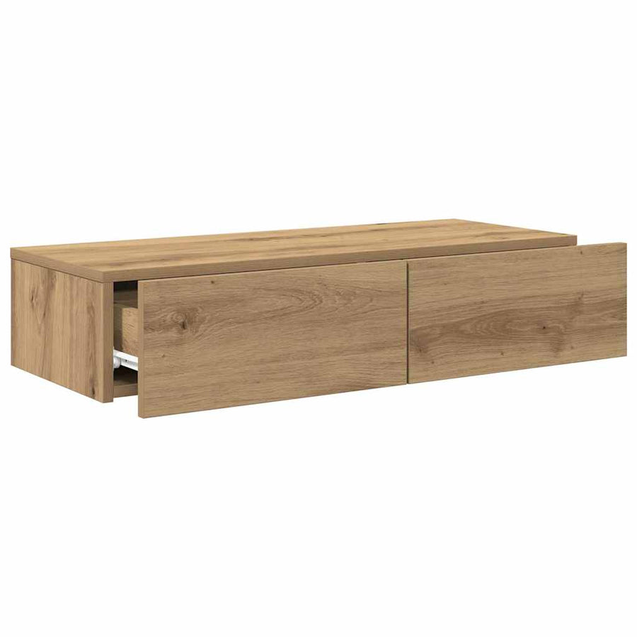 Wandschap Met Lades Bewerkt Hout Artisanaal Eiken 80 x 33 x 17 cm artisanaal eikenkleurig